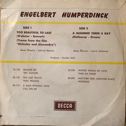 Engelbert Humperdinck – Too Beautiful To Last (1972) – Foto 1