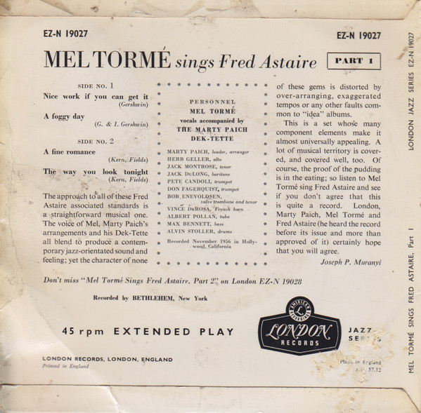 Mel Tormé – Sings Fred Astaire - Part 1 (1957) – Foto 3