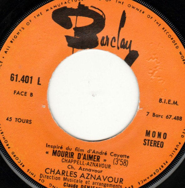 Charles Aznavour – Non, Je N'ai Rien Oublié / Mourir D'aimer (1971) – Foto 1