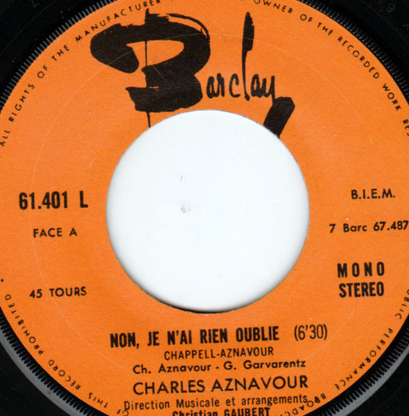 Charles Aznavour – Non, Je N'ai Rien Oublié / Mourir D'aimer (1971) – Foto 2