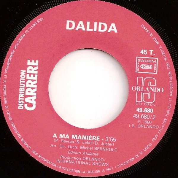 Dalida – Chanteur Des Années 80 / A Ma Manière (1980) – Foto 1