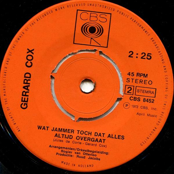 Gerard Cox – 1948 (Alone Again Naturally) / Wat Jammer Toch Dat Alles Altijd Overgaat (1972) – Foto 1