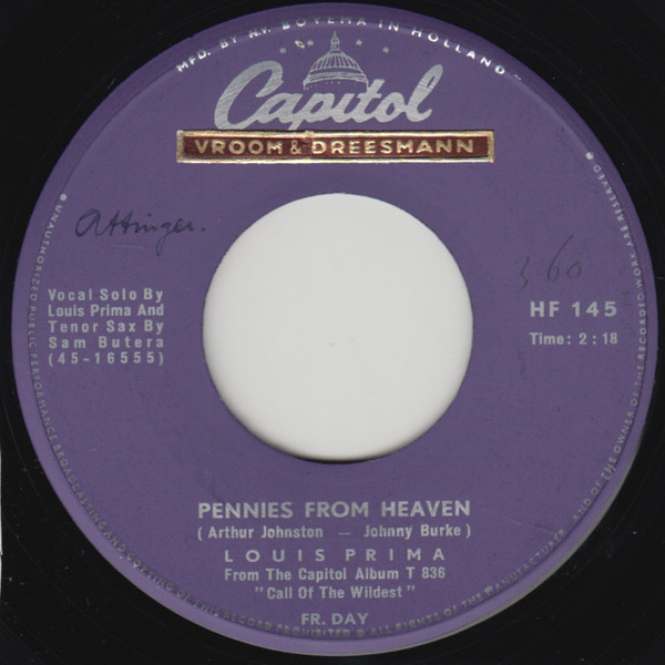 Louis Prima – Pennies From Heaven / I've Got The World On A String (1957) – Foto 1