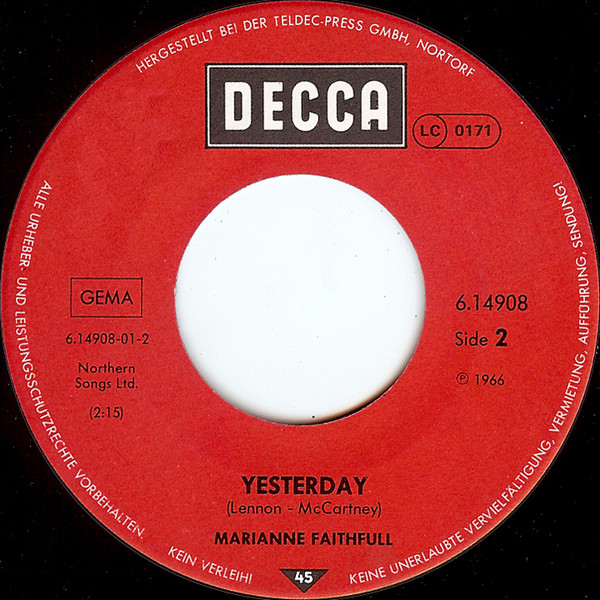 Marianne Faithfull – As Tears Go By / Yesterday (1987) – Foto 1