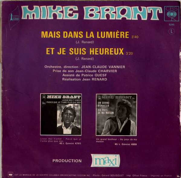 Mike Brant – Mais Dans La Lumière / Et Je Suis Heureux (1970) – Foto 3