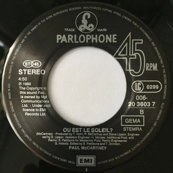 Paul McCartney – Figure Of Eight / Ou Est Le Soleil? (1989) – Foto 1