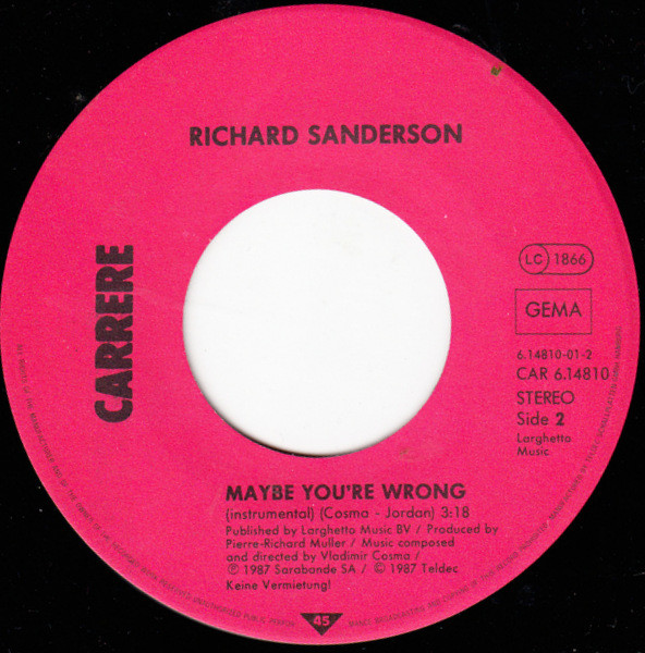 Richard Sanderson – Maybe You're Wrong (1987) – Foto 1