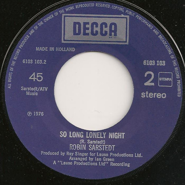 Robin Sarstedt – Let's Fall In Love / So Long Lonely Nights (1976) – Foto 1