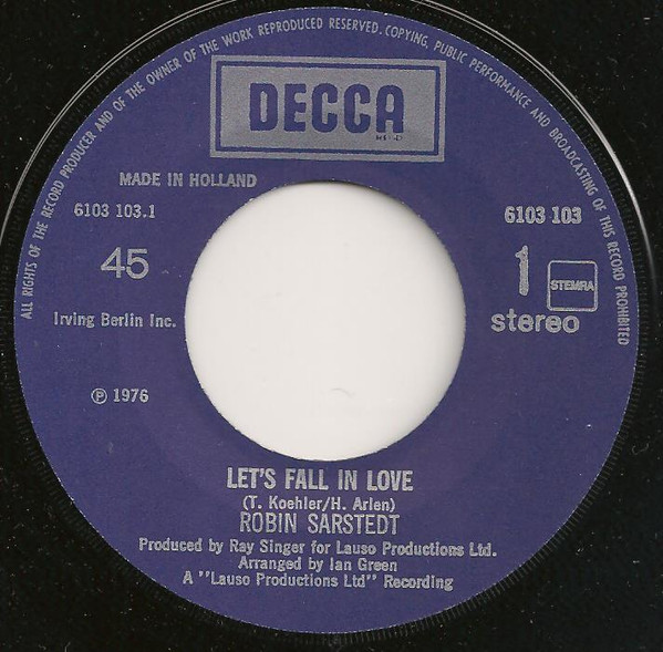 Robin Sarstedt – Let's Fall In Love / So Long Lonely Nights (1976) – Foto 2