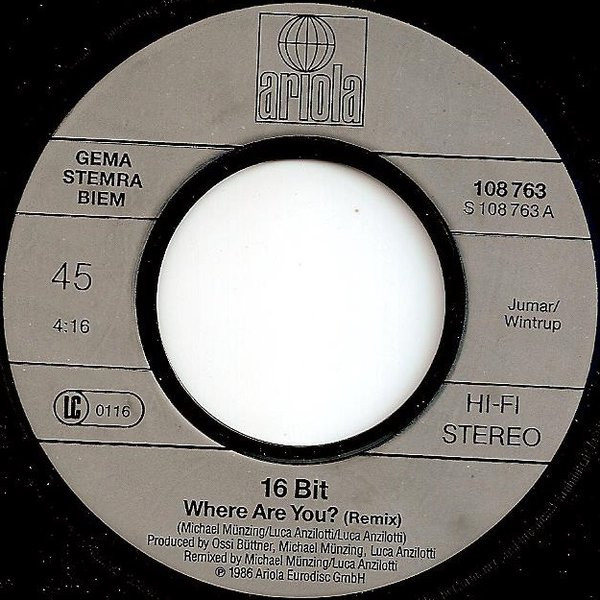 16 Bit – Where Are You? (Remix (We Know The Way)) (1986) – Foto 2