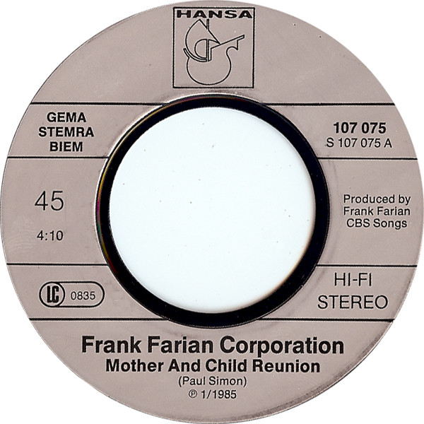 Frank Farian Corporation – Mother And Child Reunion (1985) – Foto 2