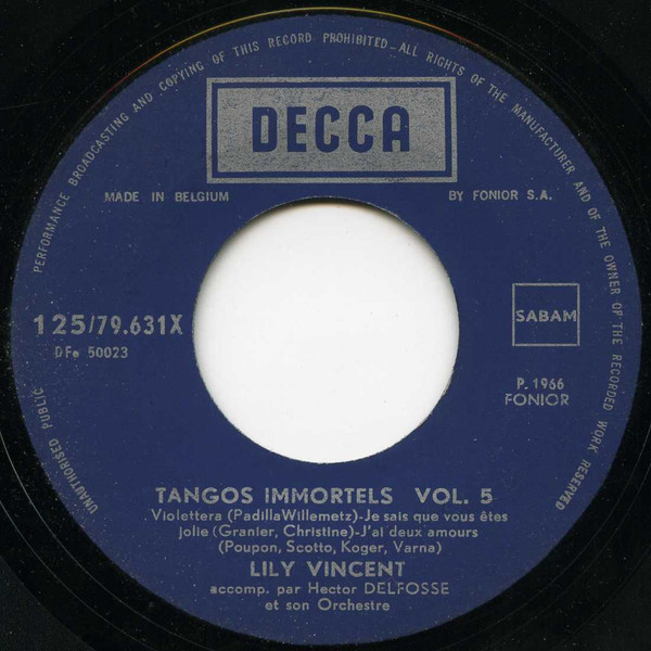 Lily Vincent – Tangos Immortels Vol. 5 (1966) – Hoes