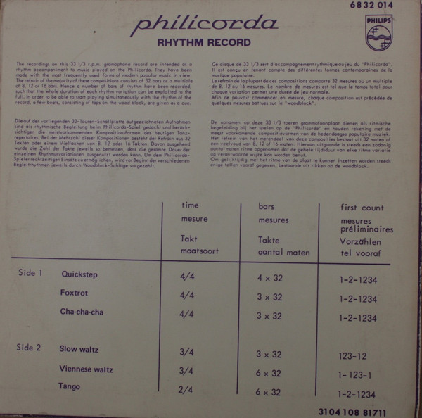 Unknown Artist – Philicorda Rhythm Record (1970) – Foto 3