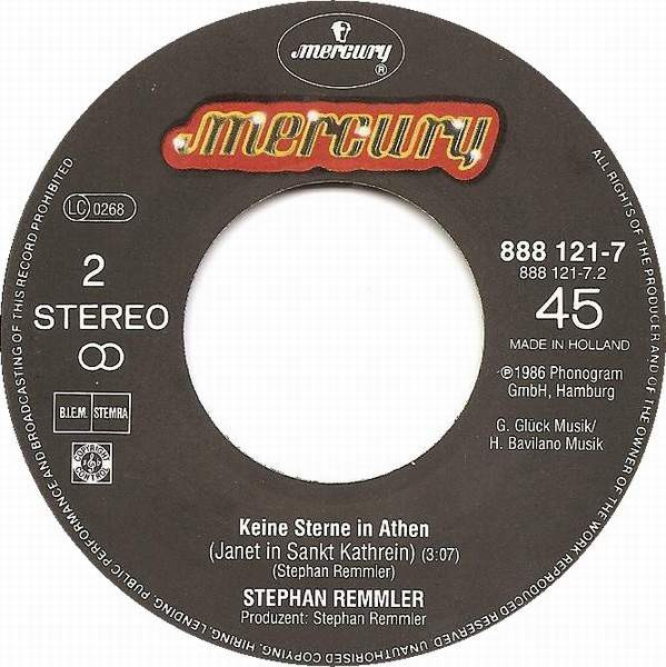 Stephan Remmler – Keine Sterne In Athen (3-4-5 X In 1 Monat) (1986) – Hoes