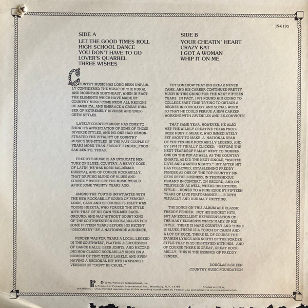 Freddy Fender (2) – Your Cheatin' Heart (1976) – Foto 3