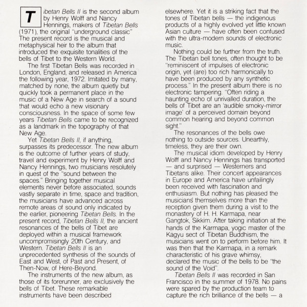 Henry Wolff & Nancy Hennings – Tibetan Bells II (1987) – Foto 3