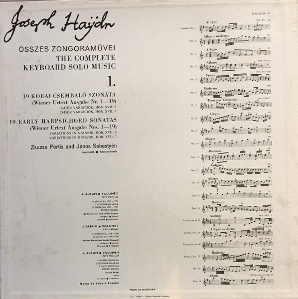 Joseph Haydn – The Complete Keyboard Solo Music 1. (1975) – Hoes