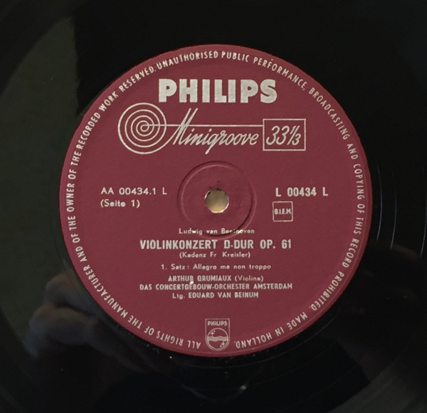 Ludwig van Beethoven – Violin Concerto In D Major Op. 61 (1957) – Hoes