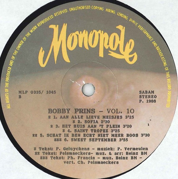 Bobby Prins – Bobby Prins Vol. 10 (1988) – Hoes