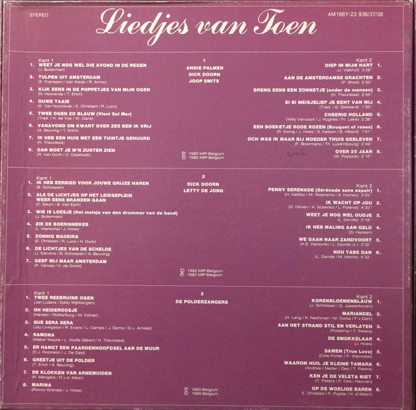 Various – Liedjes Van Toen (1980) – Hoes