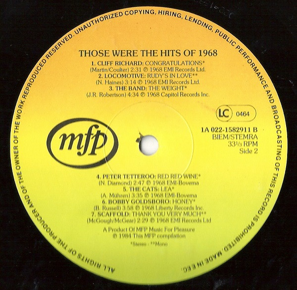 Various – Those Were The Hits Of 1968 (1984) – Hoes