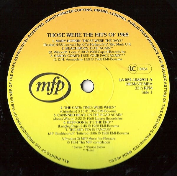 Various – Those Were The Hits Of 1968 (1984) – Foto 2