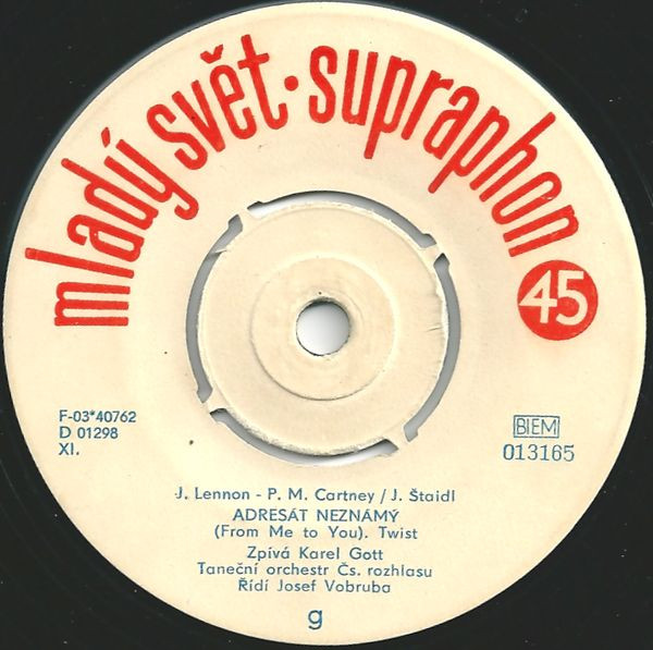 Karel Gott – Adresát Neznámý / Roň Slzy (1964) – Hoes