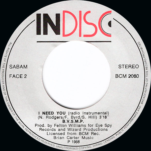 B.V.S.M.P. – I Need You (1988) – Hoes