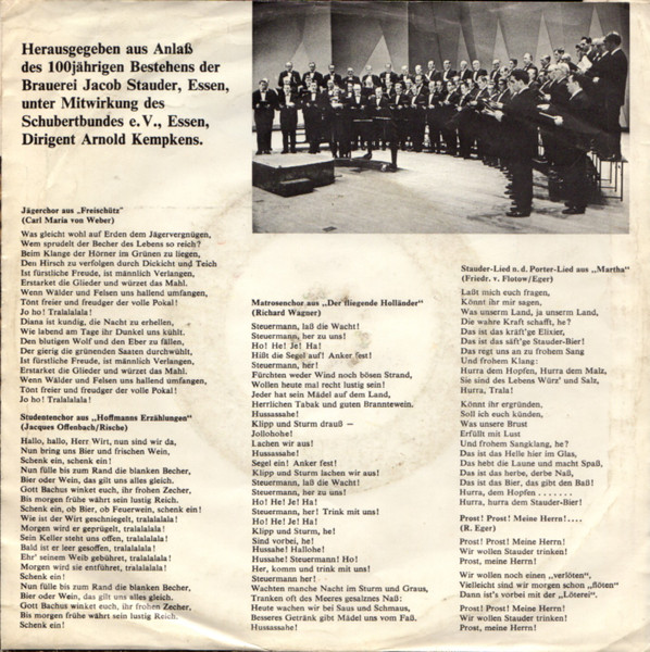 Der Schubertbund Essen – Jägerchor Aus "Freischütz" (1967) – Hoes