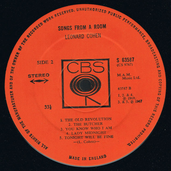 Leonard Cohen – Songs From A Room (1969) – Hoes