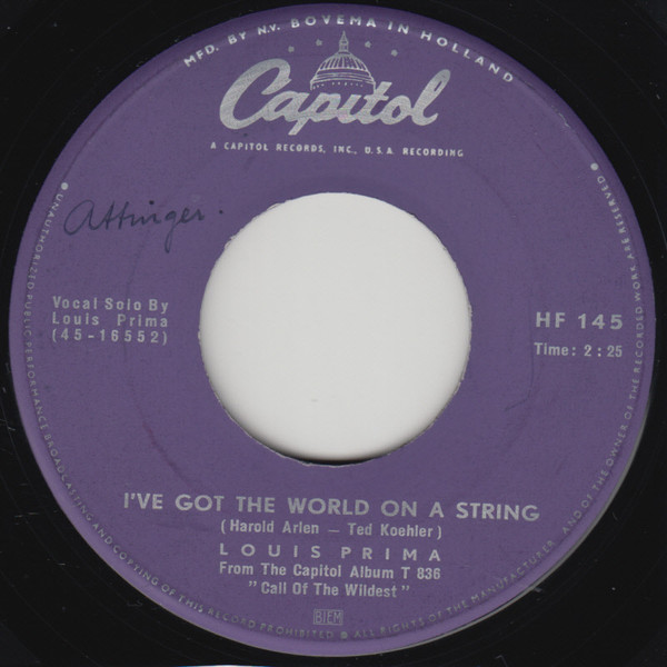 Louis Prima – Pennies From Heaven / I've Got The World On A String (1957) – Hoes