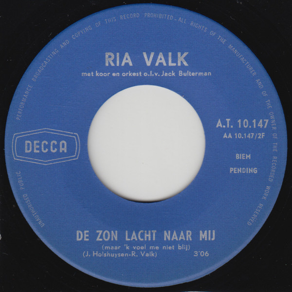 Ria Valk – Fernando, Alfredo En José (Santo Domingo) / De Zon Lacht Naar Mij (1965) – Hoes