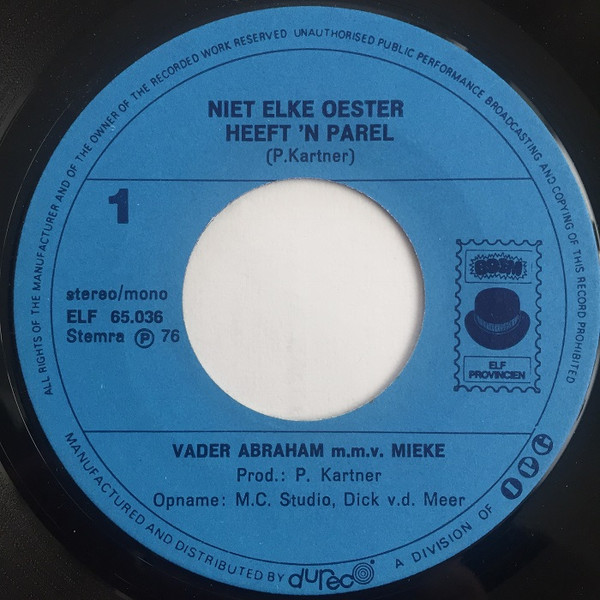 Vader Abraham – Niet Elke Oester Heeft Een Parel / We Waren Het Bijna Vergeten (1976) – Hoes