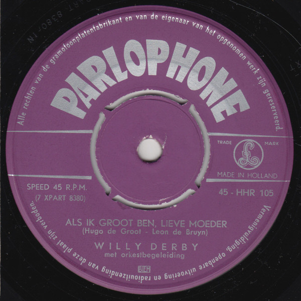 Willy Derby – Witte Rozen / Als Ik Groot Ben, Lieve Moeder (1959) – Hoes